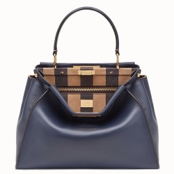 Fendi Blue Peekaboo Medium Bag With Pequin Motif TDBS25800