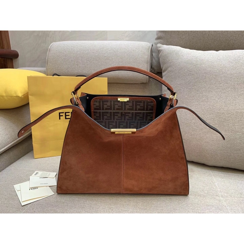 Fendi Brown Peekaboo X Lite Large Suede Bag TDBS25802