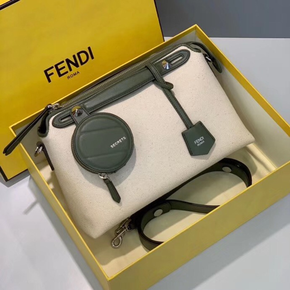 Fendi By The Way Medium Bag In Canvas With Green Leather TDBS25662