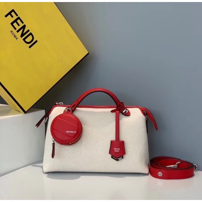 Fendi By The Way Medium Bag In Canvas With Red Leather TDBS25663