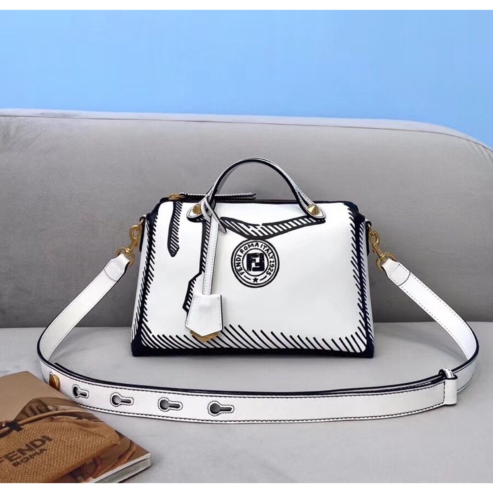 Fendi By The Way Medium Bag In White Printed Leather  TDBS25668