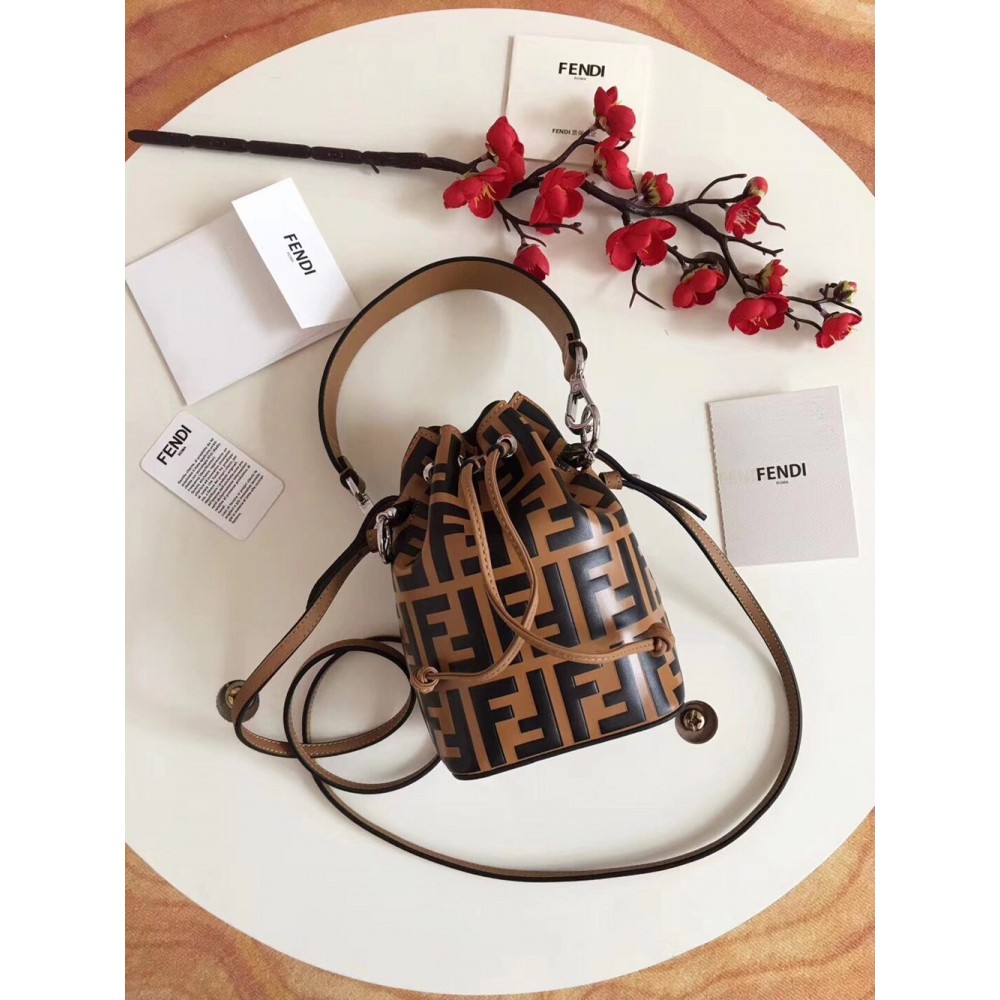 Fendi FF Mon Tresor Mini Bucket Bag In Brown Calfskin TDBS25918