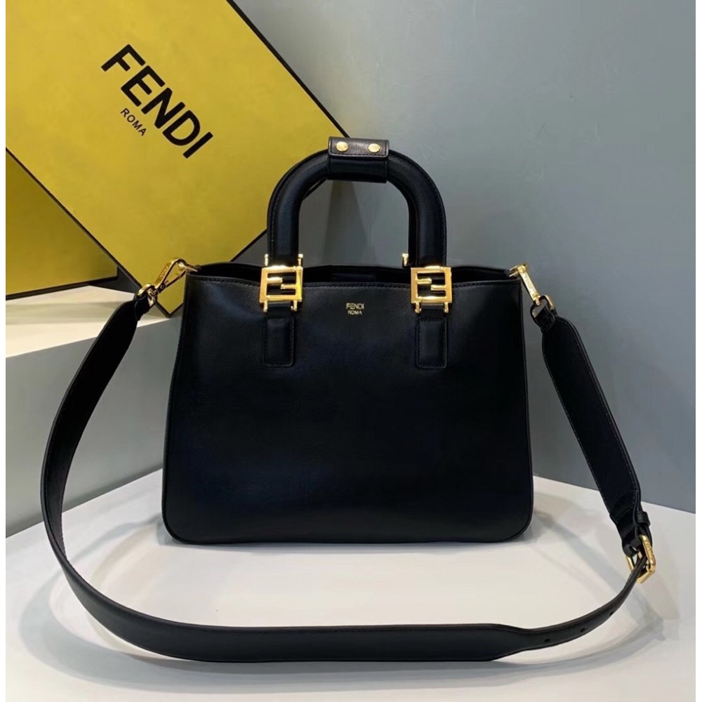 Fendi FF Tote Small Bag In Black Calfskin TDBS25903