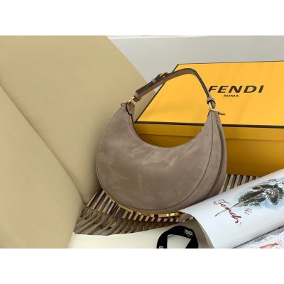 Fendi Fendigraphy Small Hobo Bag In Beige Suede Leather TDBS25717