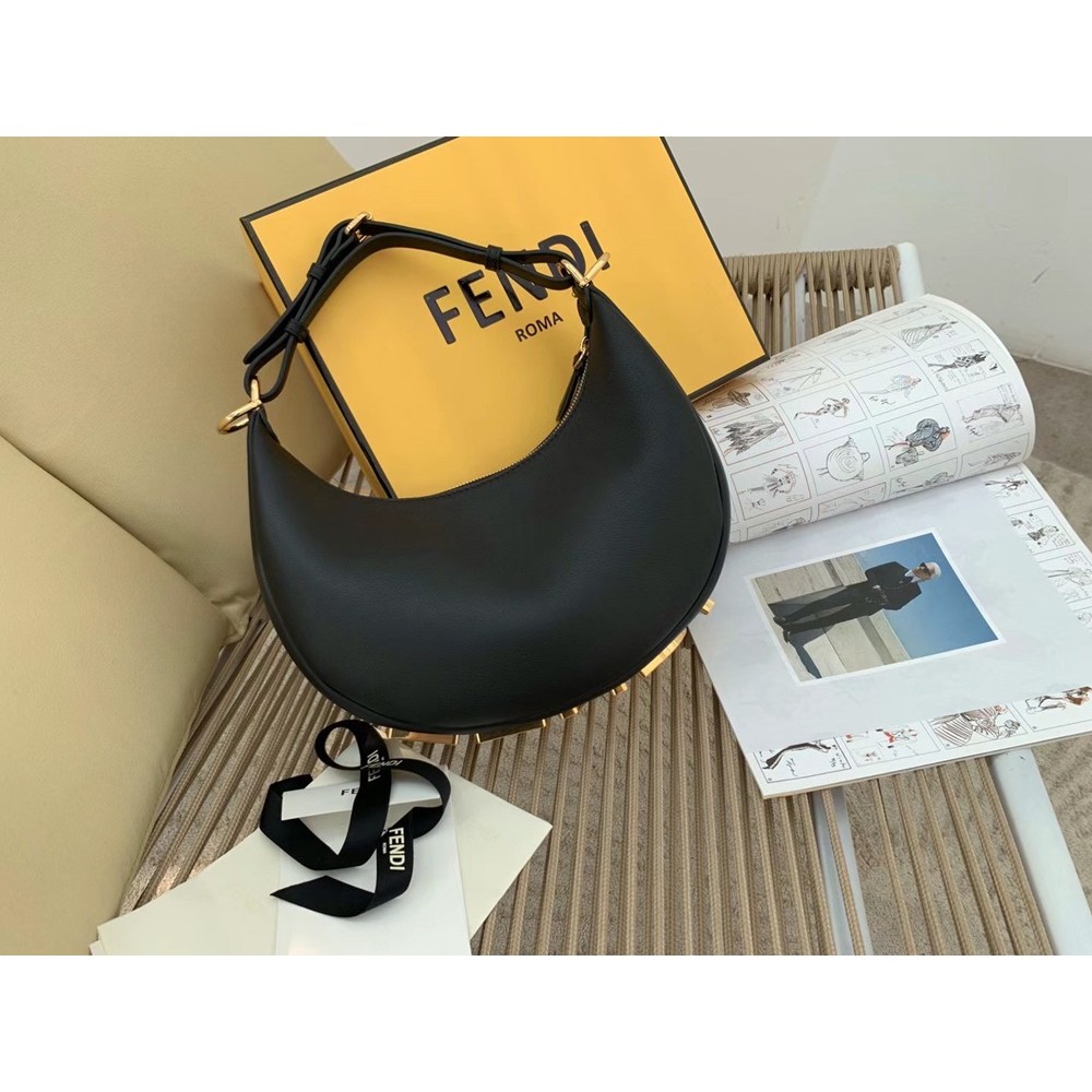 Fendi Fendigraphy Small Hobo Bag In Black Leather TDBS25718