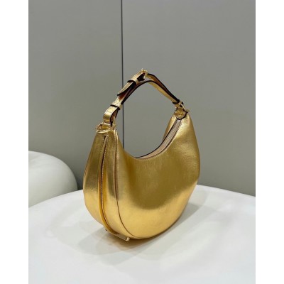 Fendi Fendigraphy Small Hobo Bag In Gold Laminated Leather TDBS25719