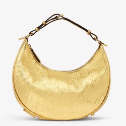 Fendi Fendigraphy Small Hobo Bag In Gold Laminated Leather TDBS25719