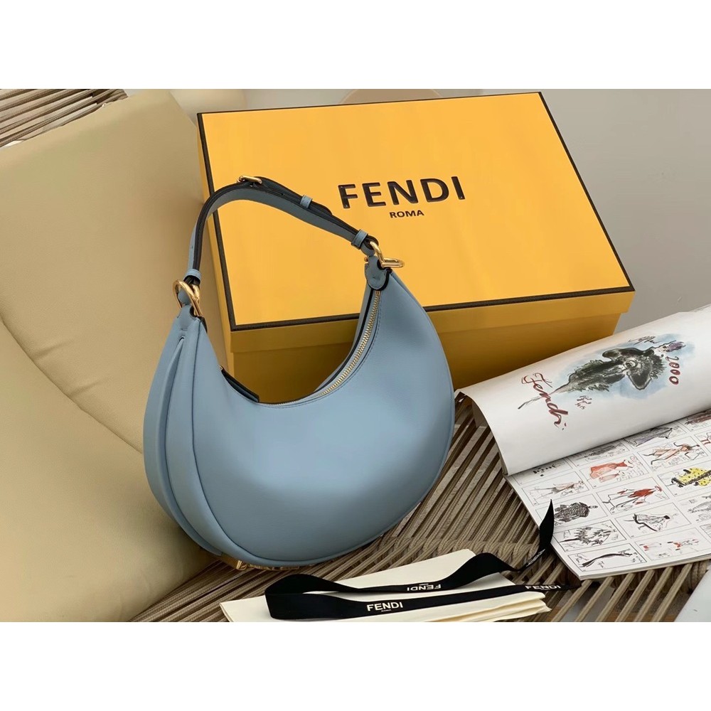 Fendi Fendigraphy Small Hobo Bag In Light Blue Leather TDBS25721