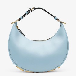 Fendi Fendigraphy Small Hobo Bag In Light Blue Leather TDBS25721