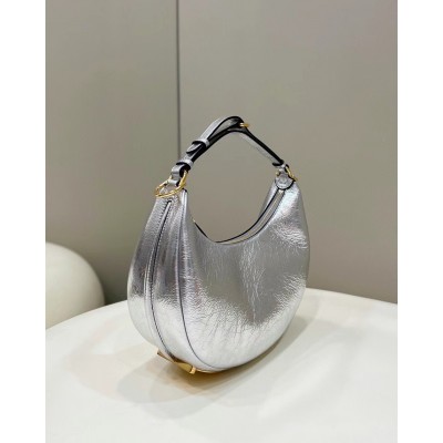 Fendi Fendigraphy Small Hobo Bag In Silver Laminated Leather TDBS25724