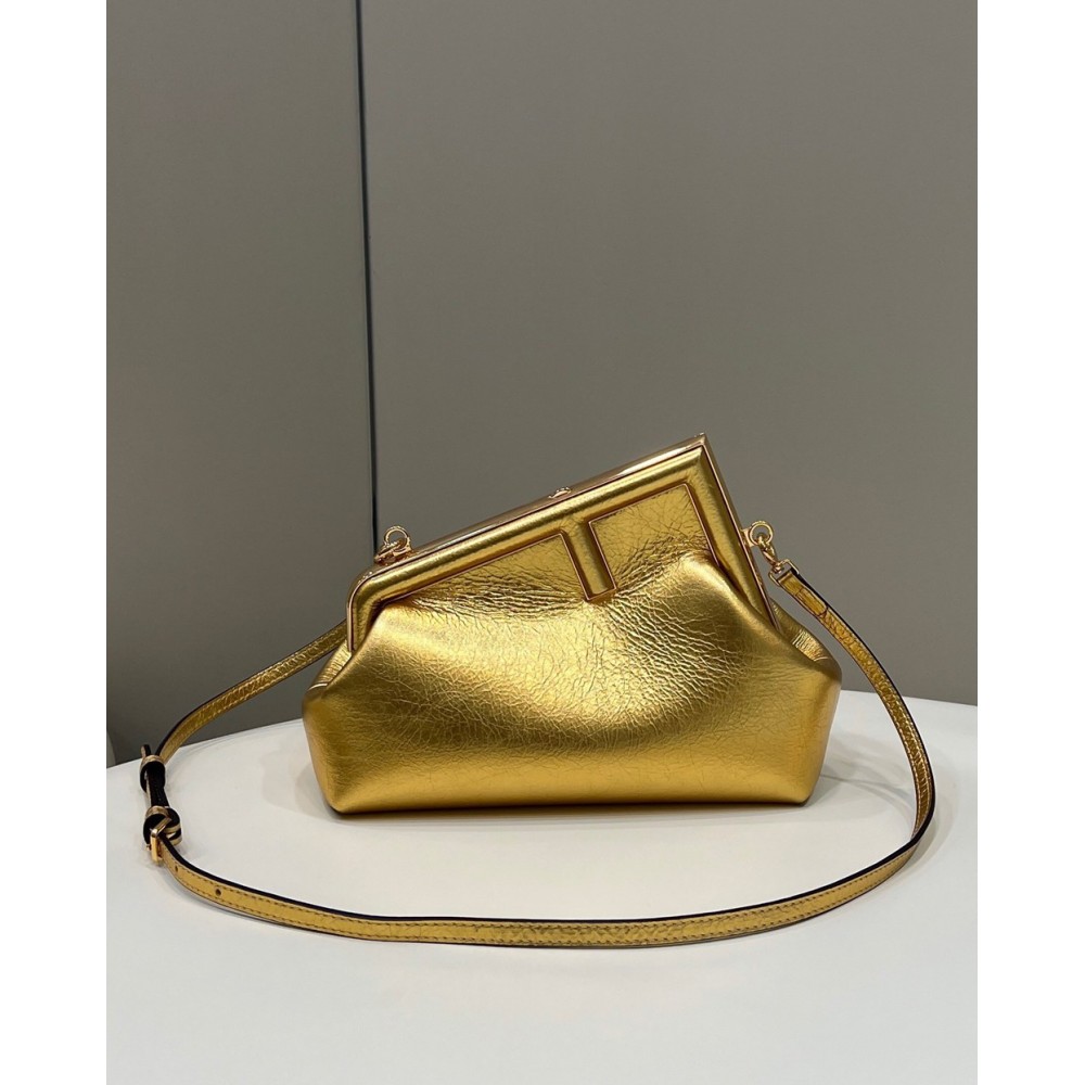 Fendi First Small Bag In Gold Laminated Leather TDBS25689