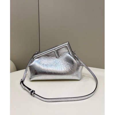 Fendi First Small Bag In Silver Laminated Leather TDBS25693