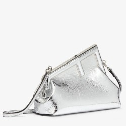 Fendi First Small Bag In Silver Laminated Leather TDBS25693