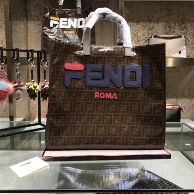 Fendi Glazed Multicolor Fabric Shopper Blue Logo Bag TDBS25867