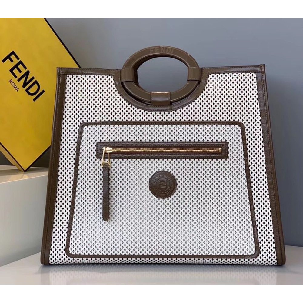 Fendi Large Runaway Shopper Bag In White Perforated Calfskin TDBS25851