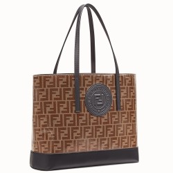 Fendi Logo Shopper Bag In Glazed Fabric With Black Leather TDBS25871