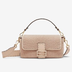 Fendi Medium Baguette Bag In Beige Shearling TDBS25625