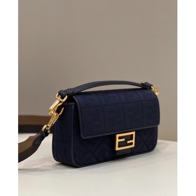 Fendi Medium Baguette Bag In Blue FF Canvas TDBS25626