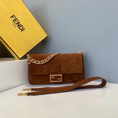 Fendi Medium Baguette Bag In Brown Suede Leather TDBS25628