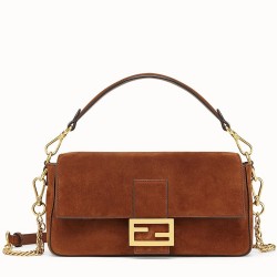 Fendi Medium Baguette Bag In Brown Suede Leather TDBS25628