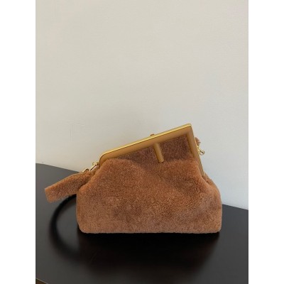 Fendi Medium First Bag In Brown Wool Sheepskin TDBS25698