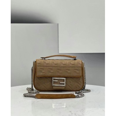 Fendi Midi Baguette Chain Bag In Beige FF Fabric TDBS25632