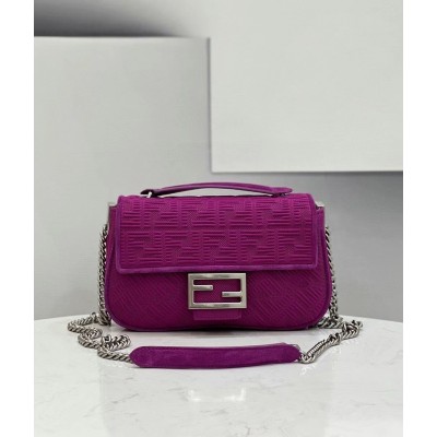 Fendi Midi Baguette Chain Bag In Fuchsia FF Fabric TDBS25633