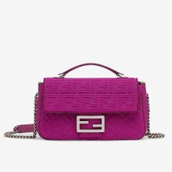 Fendi Midi Baguette Chain Bag In Fuchsia FF Fabric TDBS25633