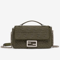 Fendi Midi Baguette Chain Bag In Green FF Fabric TDBS25634