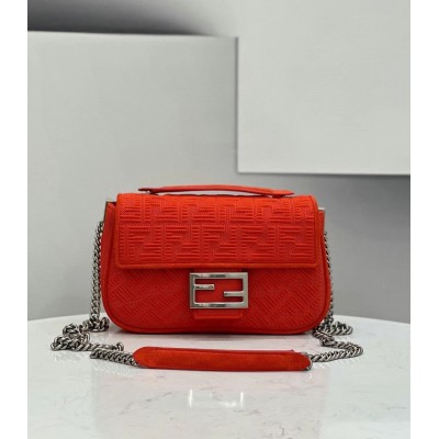 Fendi Midi Baguette Chain Bag In Piment FF Fabric TDBS25635