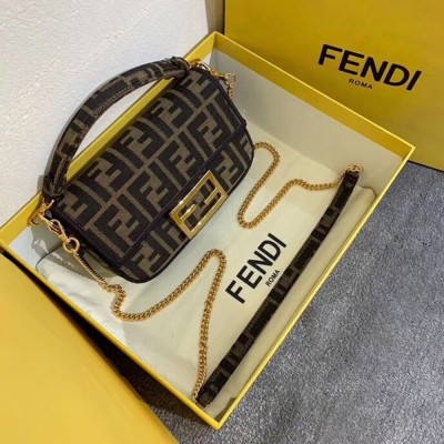 Fendi Mini Baguette Bag In FF Fabric With Black Trim TDBS25636