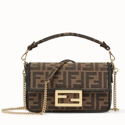 Fendi Mini Baguette Bag In FF Fabric With Black Trim TDBS25636