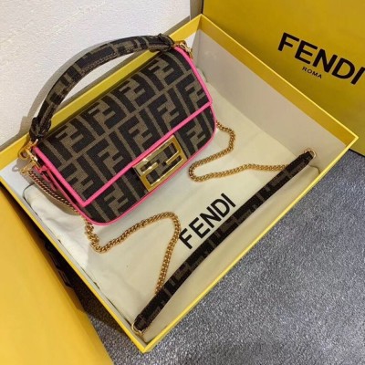 Fendi Mini Baguette Bag In FF Fabric With Fuchsia Trim TDBS25637