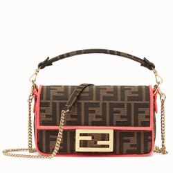 Fendi Mini Baguette Bag In FF Fabric With Fuchsia Trim TDBS25637