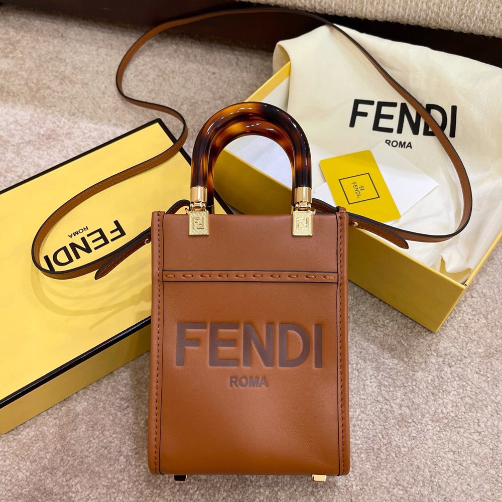 Fendi Mini Sunshine Shopper Bag In Brown Leather TDBS25873