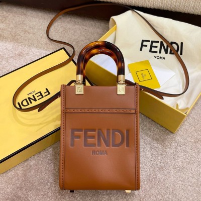 Fendi Mini Sunshine Shopper Bag In Brown Leather TDBS25873