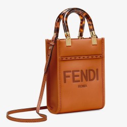 Fendi Mini Sunshine Shopper Bag In Brown Leather TDBS25873