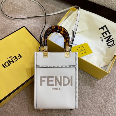 Fendi Mini Sunshine Shopper Bag In White Leather TDBS25875