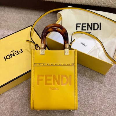 Fendi Mini Sunshine Shopper Bag In Yellow Leather TDBS25876