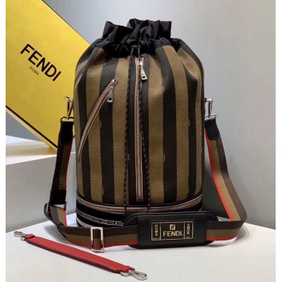 Fendi Mon Tresor Drawstring Bag In Pequin Striped Fabric TDBS25921