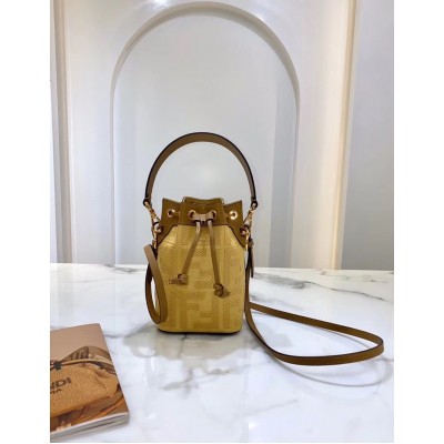 Fendi Mon Tresor Mini Bucket Bag In Beige Raffia TDBS25922