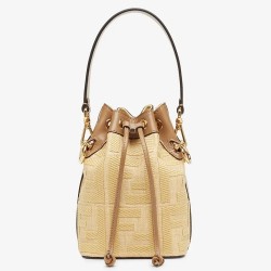 Fendi Mon Tresor Mini Bucket Bag In Beige Raffia TDBS25922