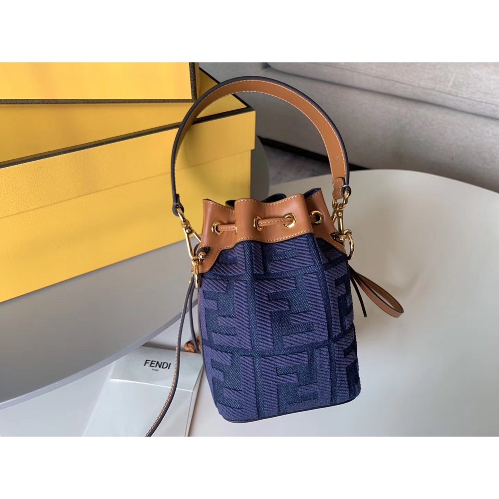 Fendi Mon Tresor Mini Bucket Bag In Blue Denim  TDBS25925