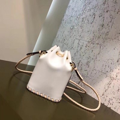 Fendi Mon Tresor Mini Bucket Braided Bag In White Calfskin TDBS25934