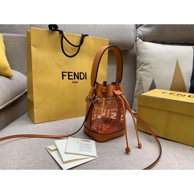 Fendi Orange Mon Tresor Mini Bucket Bag In Transparent PU TDBS25936