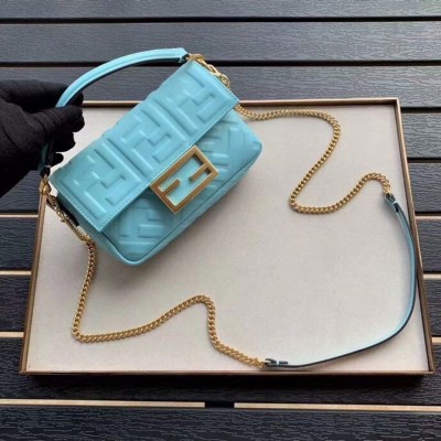 Fendi Pale Blue FF Motif Mini Baguette Bag TDBS25640