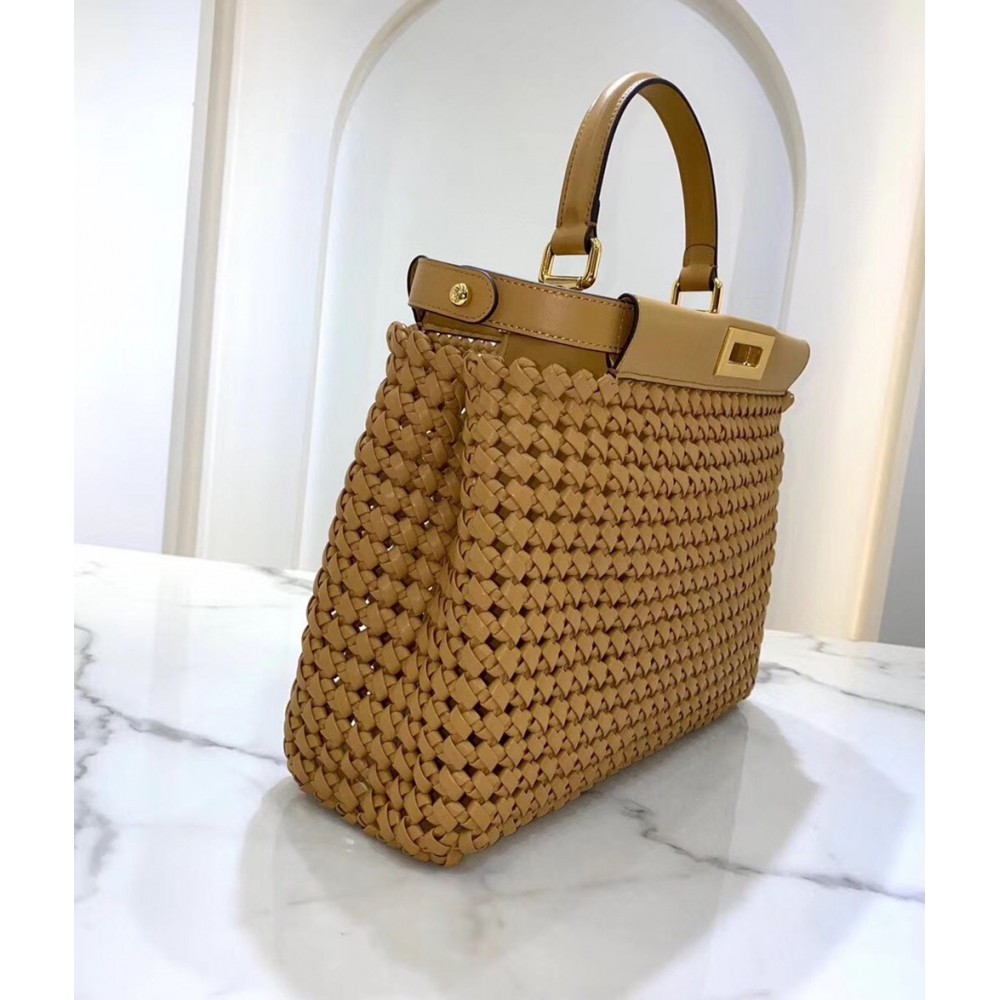 Fendi Peekaboo Medium Bag In Beige Interlace Leather TDBS25808