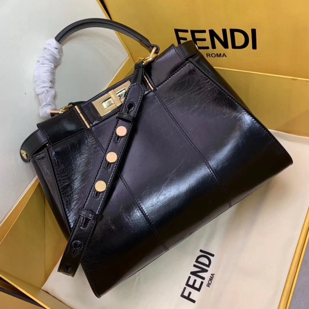 Fendi Peekaboo Medium Bag In Black Lambskin TDBS25809