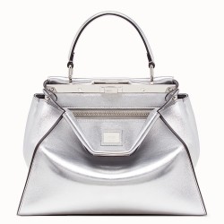 Fendi Peekaboo Medium Bag In Silver Metallic Lambskin TDBS25810