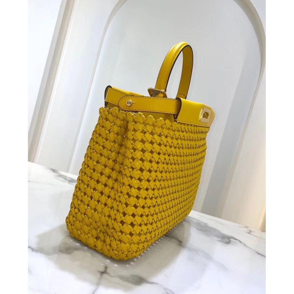 Fendi Peekaboo Medium Bag In Yellow Interlace Leather TDBS25812